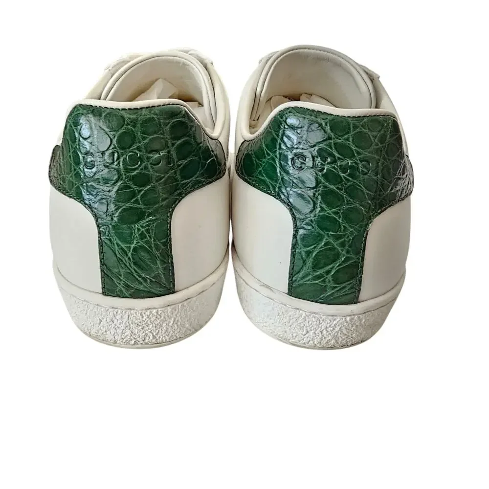 Gucci Ace Web Stripe Low Top Sneaker White Leather Green Red Size 40.5 US 10.5